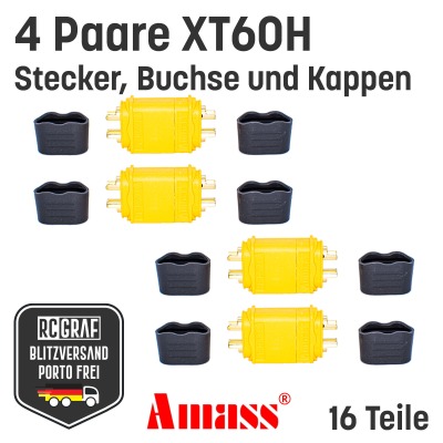 4 Paare XT60H Original Amass XT60 Stecker Buchse Gelb - Inklusive Schutzkappe