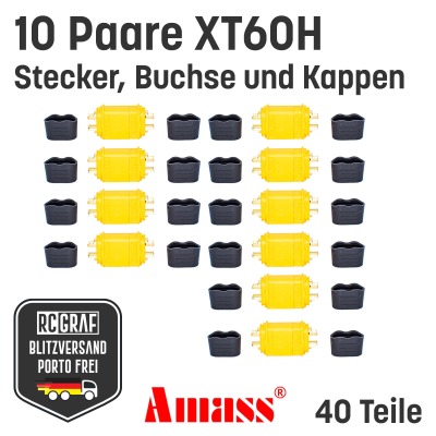 10 Paare XT60H Original Amass XT60 Stecker Buchse Gelb - Inklusive Schutzkappe