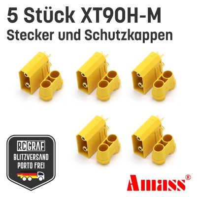 5 Stecker XT90H XT90 Hochstrom Goldstecker Original Amass - Stecker Male 90A Lipo Akku