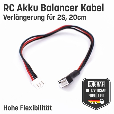 Balancer Kabel 2S Verlängerung - JST XH Lipo Akku 20cm Stecker Buchse