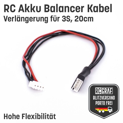 Balancer Kabel 3S Verlängerung - JST XH Lipo Akku 20cm Stecker Buchse
