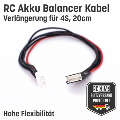 Balancer Kabel 4S Verlängerung - JST XH Lipo Akku 20cm Stecker Buchse