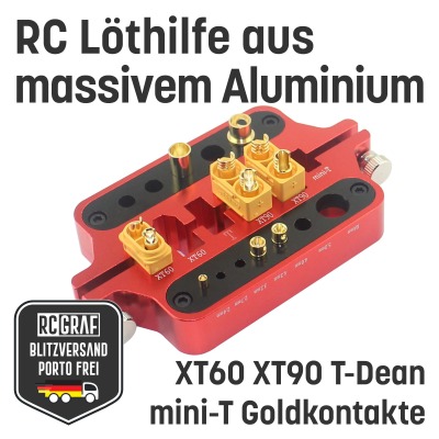 RC Löthilfe aus Aluminium - Geeignet für XT60 XT90 Goldkontakte Deans T Stecker Modellbau