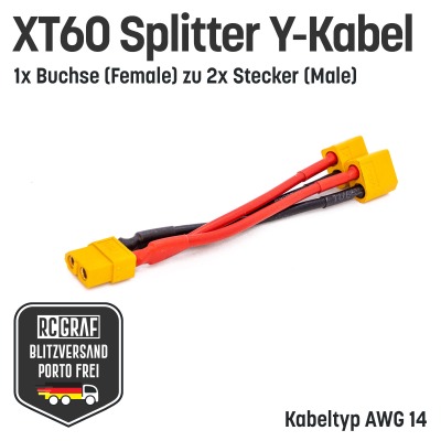 XT60 Adapter 1x Buchse zu 2x Stecker Y-Kabel Splitter - Akku 14AWG Buchse Stecker Parallel Adapter