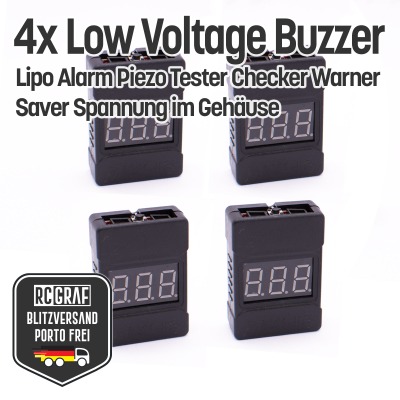 4x Low Voltage Buzzer Lipo Alarm Piezo Tester Gehäuse - Checker Warner Saver Spannung