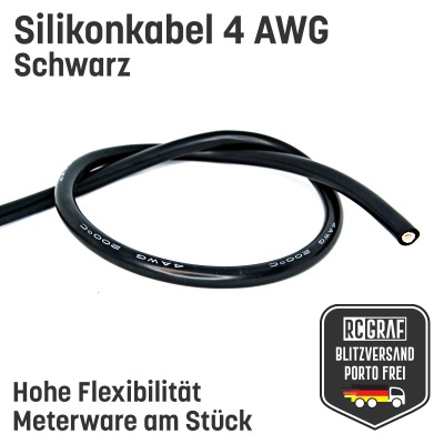 Silikonkabel 4 AWG 1 Meter Schwarz hochflexibel - Kupfer RC Elektrokabel