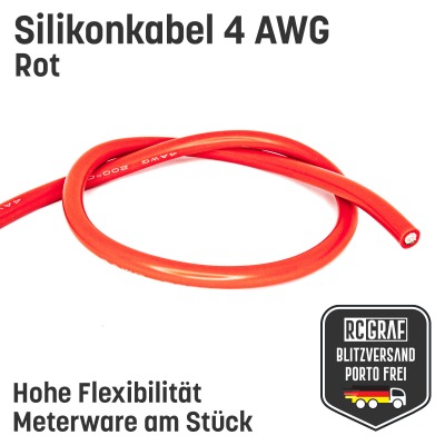 Silikonkabel 4 AWG 1 Meter Rot hochflexibel - Kupfer RC Elektrokabel