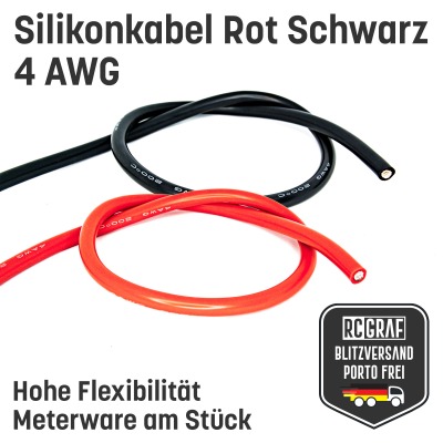 Silikonkabel 4 AWG 15 Meter Rot 15 Meter Schwarz hochflexibel - Kupfer RC Elektrokabel