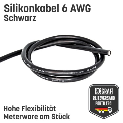 Silikonkabel 6 AWG 2 Meter Schwarz hochflexibel - Kupfer RC Elektrokabel