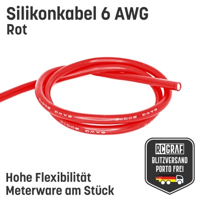 Silikonkabel 6 AWG 2 Meter Rot hochflexibel - Kupfer RC Elektrokabel