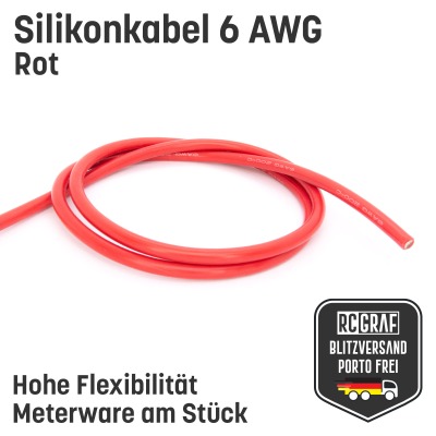 Silikonkabel 6 AWG 5 Meter Rot hochflexibel - Kupfer RC Elektrokabel