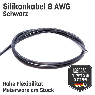 Silikonkabel 8 AWG 2 Meter Schwarz hochflexibel - Kupfer RC Elektrokabel