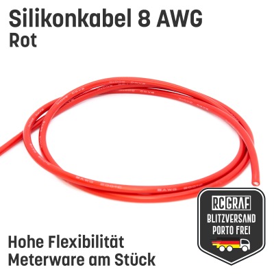 Silikonkabel 8 AWG 2 Meter Rot hochflexibel - Kupfer RC Elektrokabel