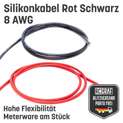 Silikonkabel 8 AWG hochflexibel Rot Schwarz Kupfer RC Kabel - Kupfer, RC, Elektrokabel