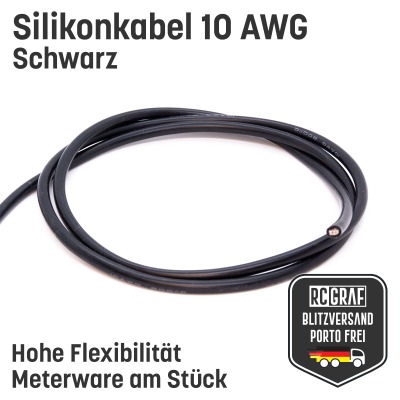Silikonkabel 10 AWG 1 Meter Schwarz hochflexibel - Kupfer RC Elektrokabel