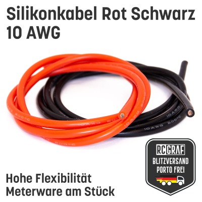 Silikonkabel 10 AWG hochflexibel Rot Schwarz Kupfer RC Kabel - Kupfer RC Elektrokabel