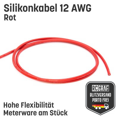 Silikonkabel 12 AWG 10 Meter Rot hochflexibel - Kupfer RC Elektrokabel