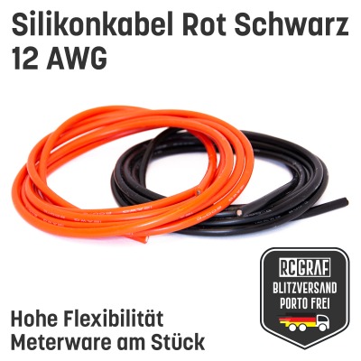 Silikonkabel 12 AWG hochflexibel Rot Schwarz Kupfer RC Kabel - Kupfer RC Elektrokabel