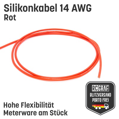 Silikonkabel 14 AWG 1 Meter Rot hochflexibel - Kupfer RC Elektrokabel