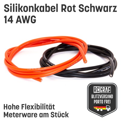 Silikonkabel 14 AWG hochflexibel Rot Schwarz Kupfer RC Kabel - Kupfer RC Elektrokabel