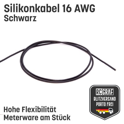 Silikonkabel 16 AWG 1 Meter Schwarz hochflexibel - Kupfer RC Elektrokabel