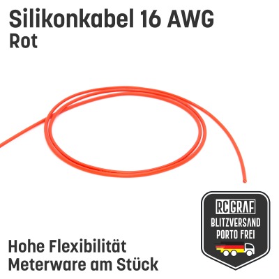 Silikonkabel 16 AWG 5 Meter Rot hochflexibel - Kupfer RC Elektrokabel