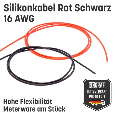 Silikonkabel 16 AWG hochflexibel Rot Schwarz Kupfer RC Kabel - Kupfer RC Elektrokabel