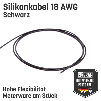 Silikonkabel 18 AWG 10 Meter Schwarz hochflexibel - Kupfer RC Elektrokabel