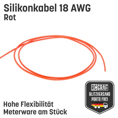 Silikonkabel 18 AWG 10 Meter Rot hochflexibel - Kupfer RC Elektrokabel