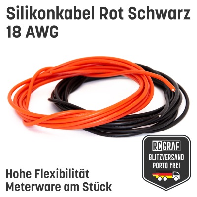 Silikonkabel 18 AWG hochflexibel Rot Schwarz Kupfer RC Kabel - Kupfer RC Elektrokabel