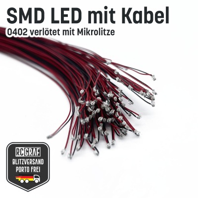 SMD LED 0402 Microlitze 30cm verlötet - Kaltweiß Warmweiß Blau Rot Grün Orange Gelb