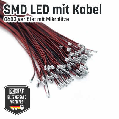 SMD LED 0603 Microlitze 30cm verlötet - Kaltweiß Warmweiß Blau Rot Grün Orange Gelb