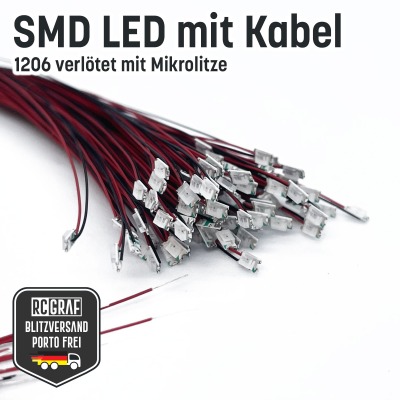 SMD LED 1206 Microlitze 30cm verlötet - Kaltweiß Warmweiß Blau Rot Grün Orange Gelb