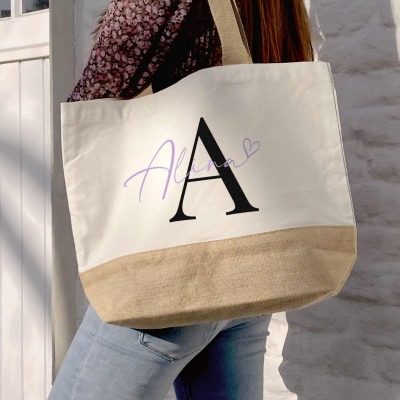 Jute Canvas Tasche | Monogramm Name personalisierbar - Individuelle Tasche / Shopper aus