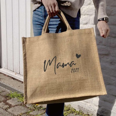 Juteshopper | Mama + Jahr personalisierbar - Jute Shopper / Tasche bedruckt mit einem Wunschjahr