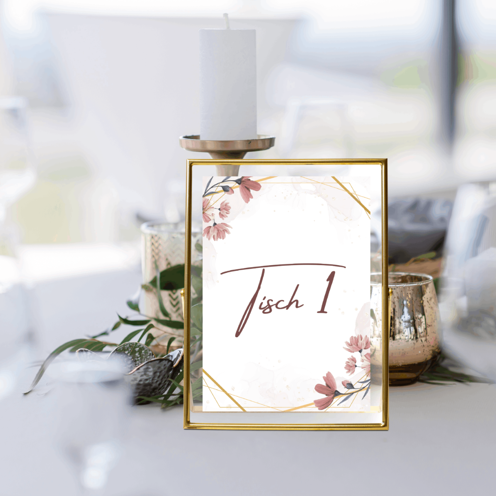 Tischnummern für die Hochzeit selber drucken - Digitale Vorlage zum Ausdrucken für die