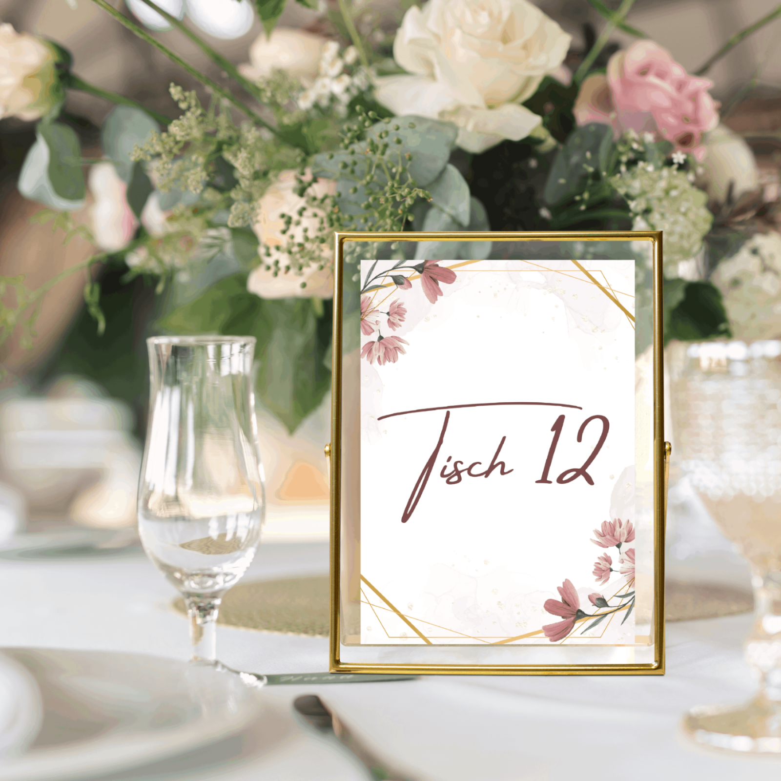 Tischnummern für die Hochzeit selber drucken - Digitale Vorlage zum Ausdrucken für die