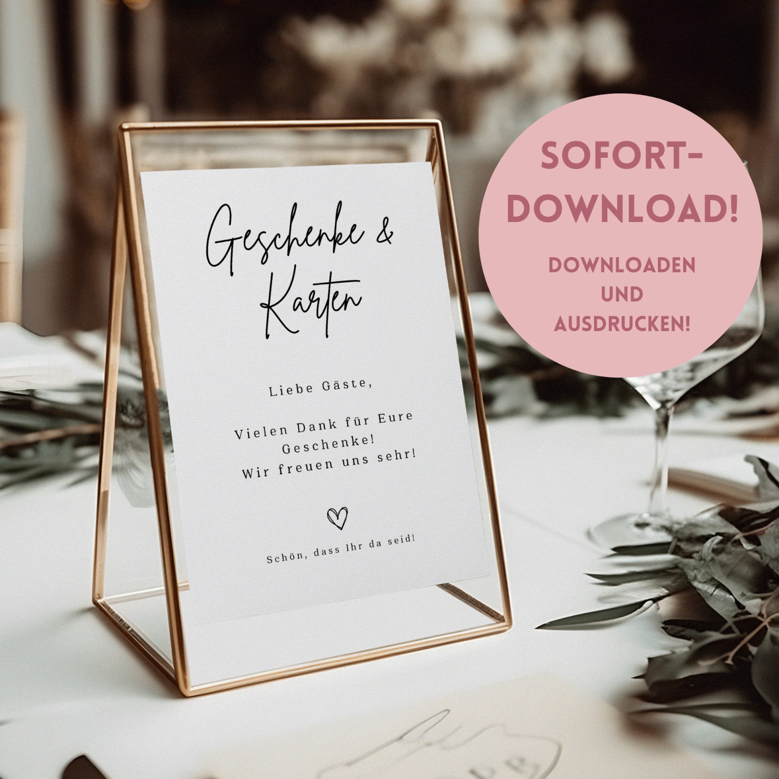 Geschenketisch Digitaldruck - PDF zum selbst drucken - Digitaler Download für ein Hochzeitsschild