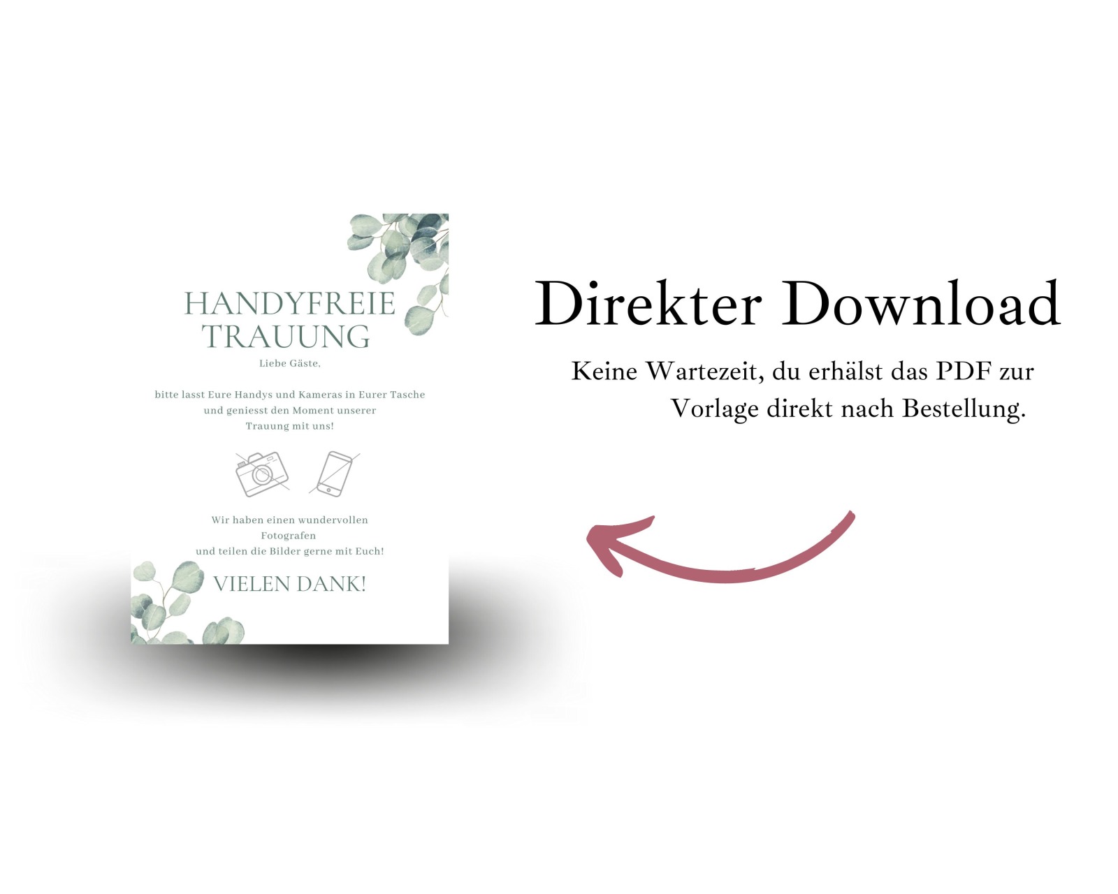 Handyfreie Trauung Digitaldruck - PDF zum selbst drucken - Digitaler Download für ein
