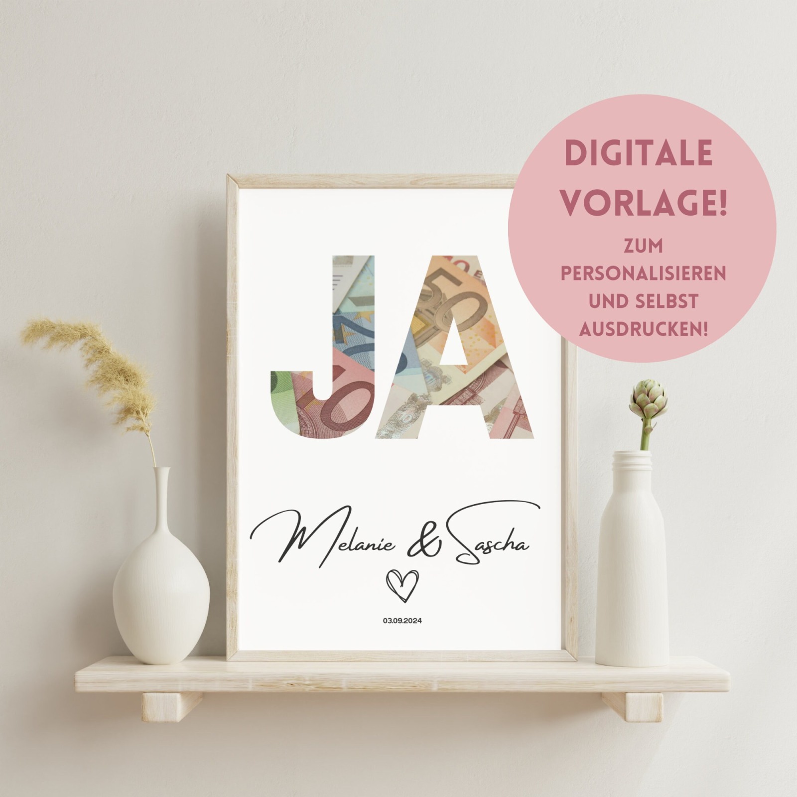 Geldgeschenk für die Hochzeit - Personalisiertes Poster als Hochzeitsgeschenk für Geld | Digitaler