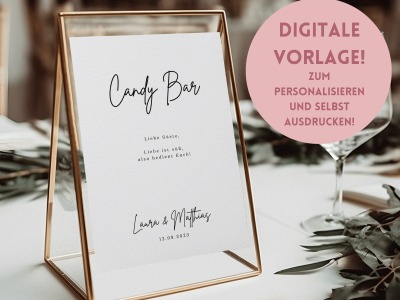 Digitale Vorlage für ein Candy Bar Schild - Hochzeitsschilder zum selber drucken- Minimalistische H
