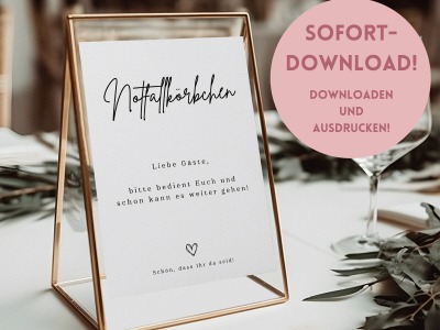 Notfallkörbchen Digitaldruck - PDF zum selbst drucken - Digitaler Download für ein Hochzeitsschild