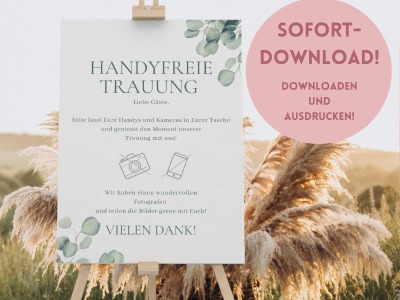 Handyfreie Trauung Digitaldruck - PDF zum selbst drucken - Digitaler Download für ein Hochzeitsschi