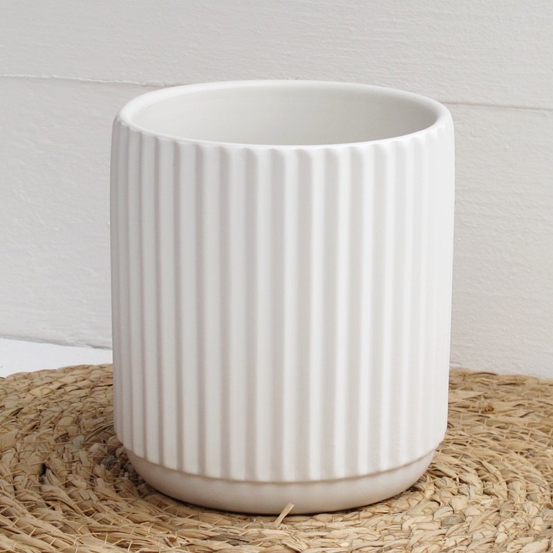 Blumentopf Rillenmuster Keramik weiß 3