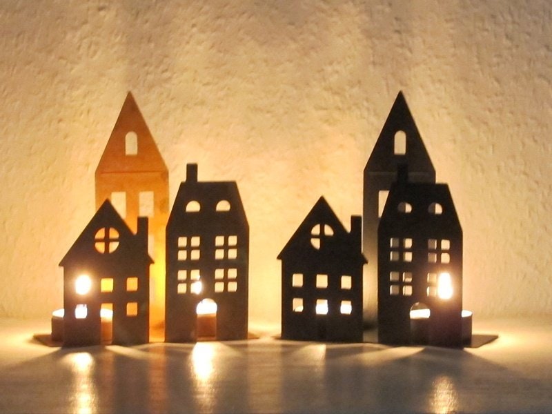 Teelichthalter Häuser rost schwarz Weihnachtsdeko 9