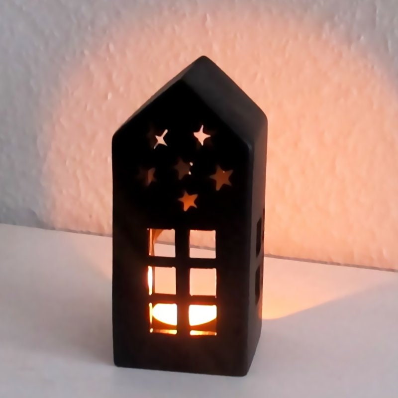 Lichthaus Teelichthalter Keramik weiß schwarz Weihnachtsdeko 8