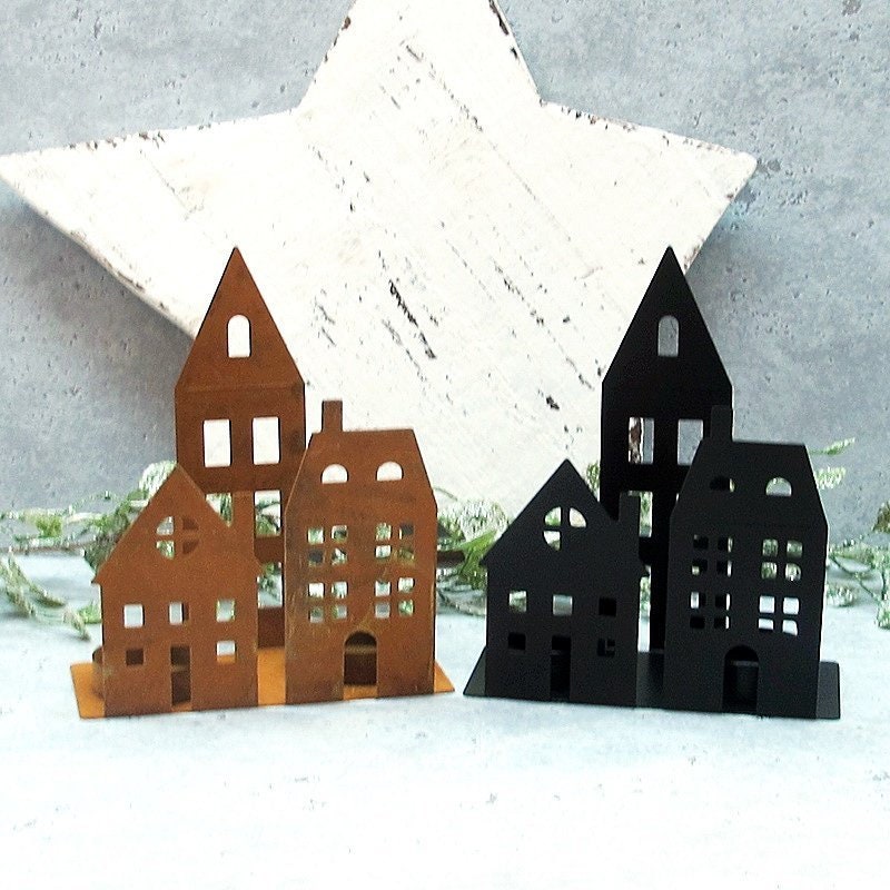 Teelichthalter Häuser rost schwarz Weihnachtsdeko 4