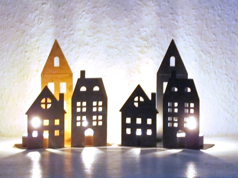 Teelichthalter Häuser rost schwarz Weihnachtsdeko 2