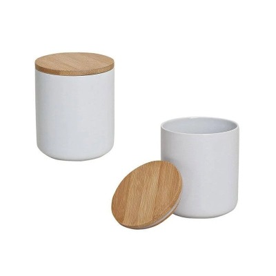 Vorratsdose mit Bambusdeckel Keramik weiß - Scandi Stil