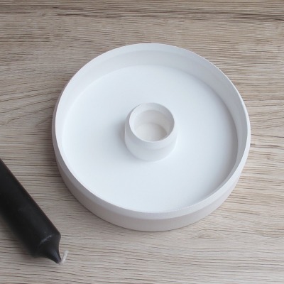Kerzenhalter Keramik rund für Stabkerze - Handmade weiß